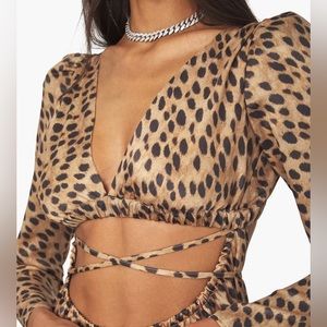 WE WORE WHAT CUT OUT LEOPARD SATIN DRESS